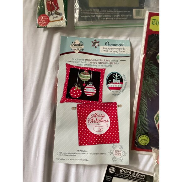 Christmas Craft Kits Bundle - Cross Stitch Needlepoint Bean Bag Ornaments & Wall - Picture 4 of 12